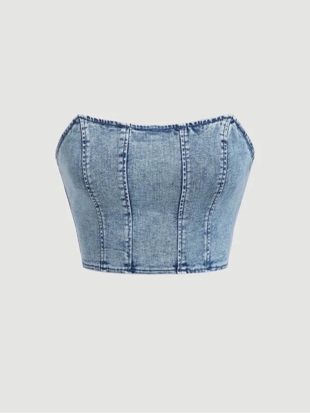 Denim Strapless Corset Crop Top - Light Blue
